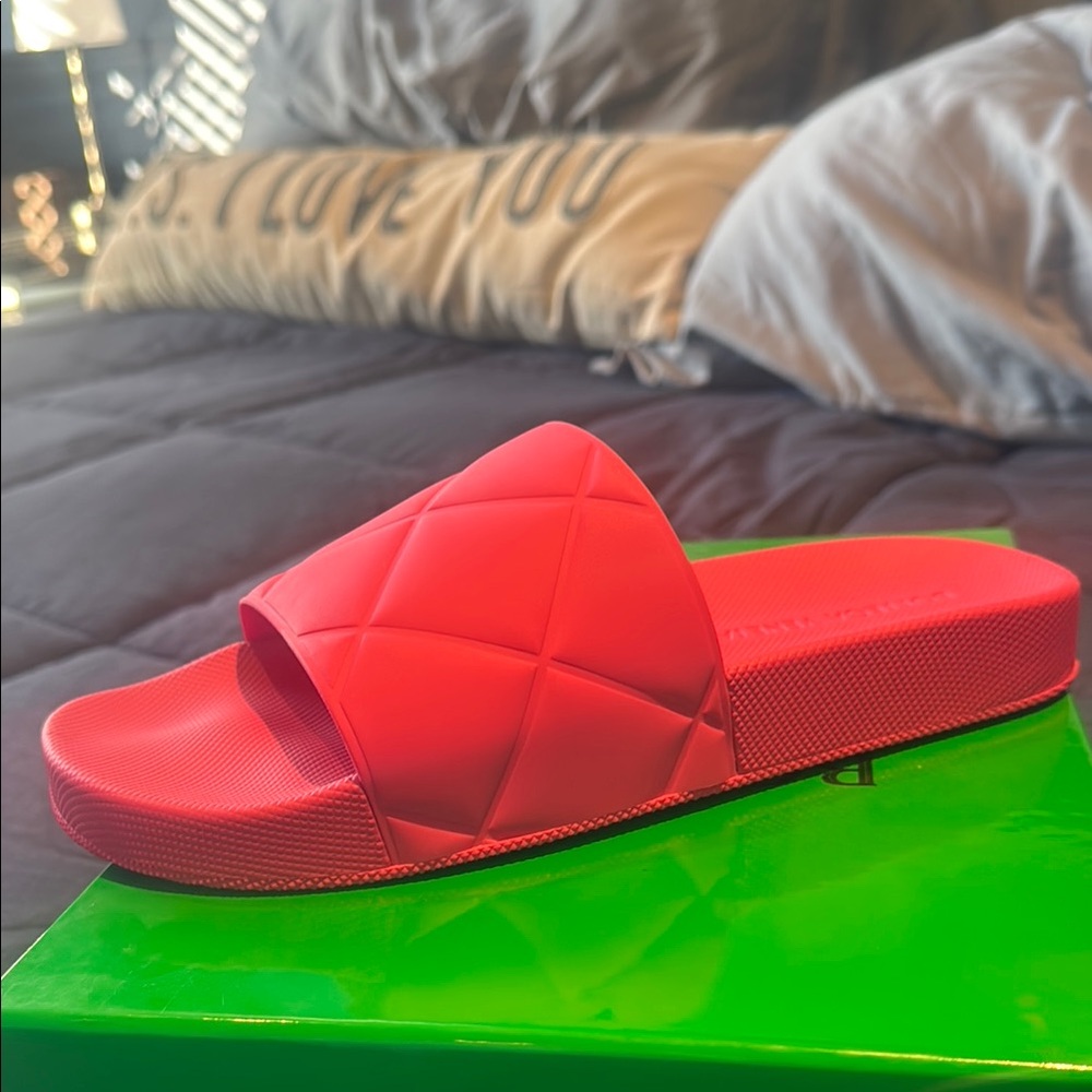 Red Quilted Slide Sandals